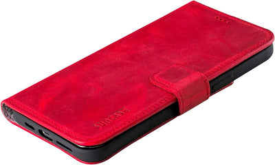 Suncase Book-Style Hülle kompatibel mit iPhone 12 (6.1") Leder Tasche (Slim-Fit) Lederhülle Handytas