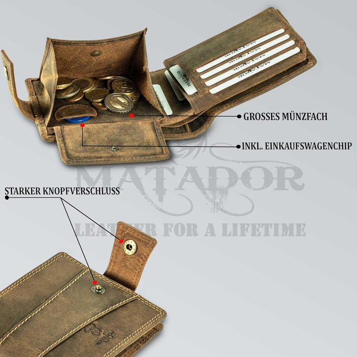 MATADOR Herren Geldbeutel Leder #Danzig mit edler Geschenk Box, Elegante Geldtasche RFID Schutz, Lux