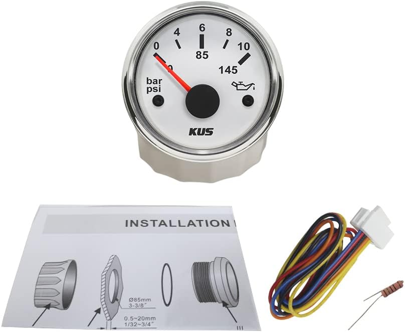 KUS Warranted Oil Kraftstoff Manometer Meter 0-10Bar 0-145PSI Mit Hintergrundbeleuchtung 12V / 24V 5