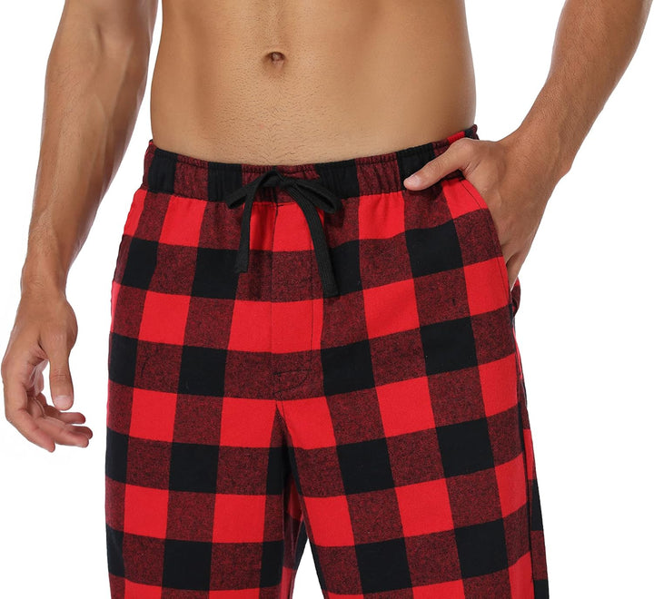 North Bund Schlafanzughose Herren, 100% Baumwolle Kariert Pyjamahose Dicke Flanell Schlafhose Weich