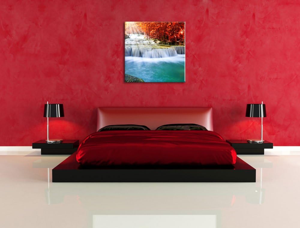 Bach in Herbstlandschaft, Format: 70x70 auf Leinwand, XXL riesige Bilder fertig gerahmt mit Keilrahm