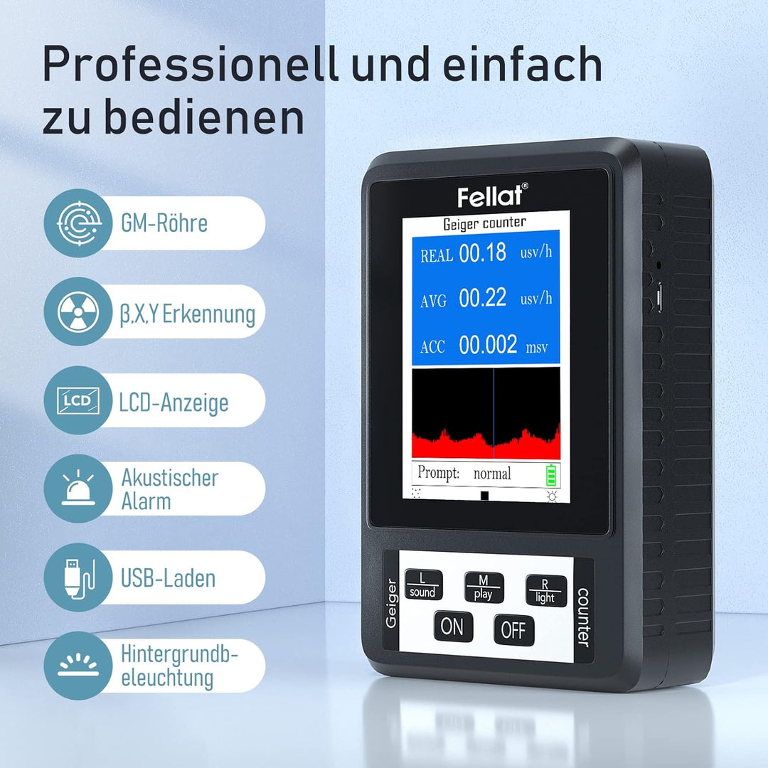Geigerzähler, FELLAT Nuklear Strahlungsdetektor Dosimeter zur Messung, Beta Gamma Röntgen-Tester, Pr