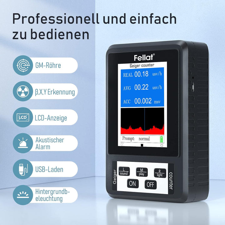 Geigerzähler, FELLAT Nuklear Strahlungsdetektor Dosimeter zur Messung, Beta Gamma Röntgen-Tester, Pr
