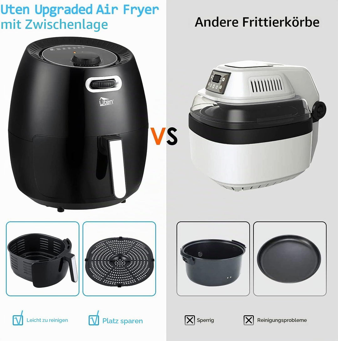 Heissluftfritteuse,6.5L Airfryer Uten XXL Heissluftfriteuse ohne Fett Friteuse Mit Ständer, No stick