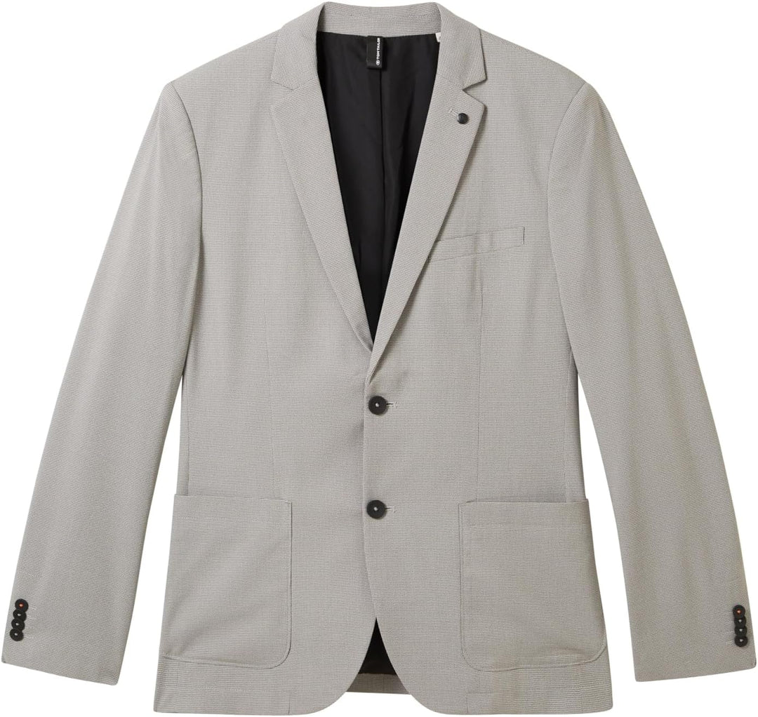 TOM TAILOR Herren Jersey Piqué Sakko mit Stretch 44 35224 - Light Grey White Houndstooth, 44 35224 -