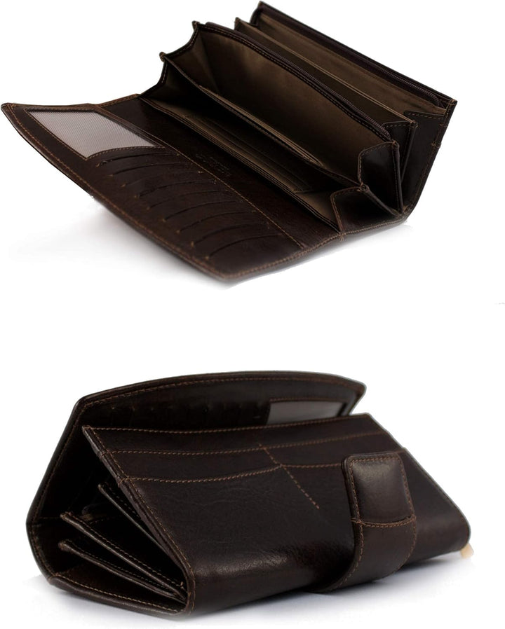 GIUDI ® Geldbörse Damen Leder Dunkelbraun Dark Chocolate Clutch Abendtasche Gross Mit Vielen Fächern