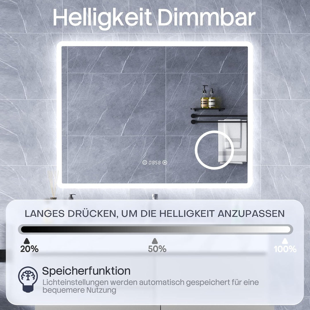 HySail Badspiegel mit Beleuchtung, 5mm Hochauflösender Silber-Spiegel, 3 Farbtemperaturen &amp; Dimmbare