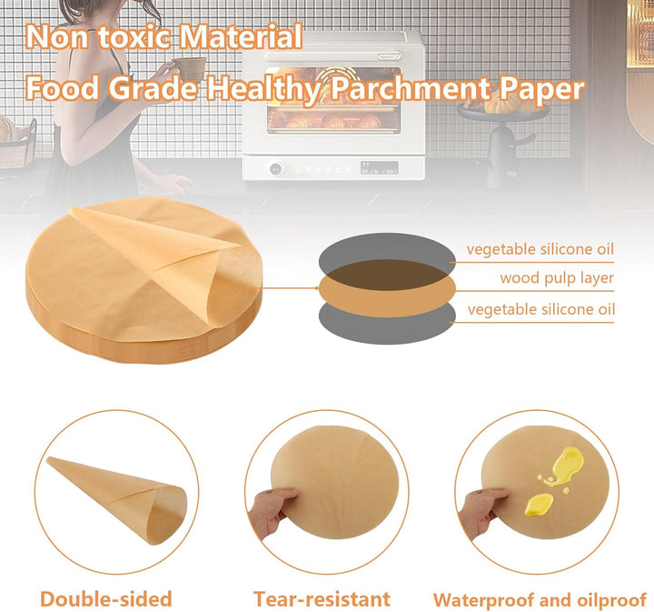 JMIATRY 200 Stück Backpapier Zuschnitte, Backpapier Rund 30cm, Backpapier für Heissluftfritteuse Run