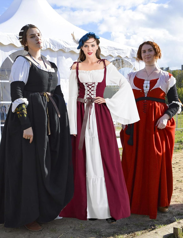 Pianocean Mittelalter Kleidung Damen, Renaissance Kleid, Gothic Kleid，Renaissance Mit Kapuze Langarm