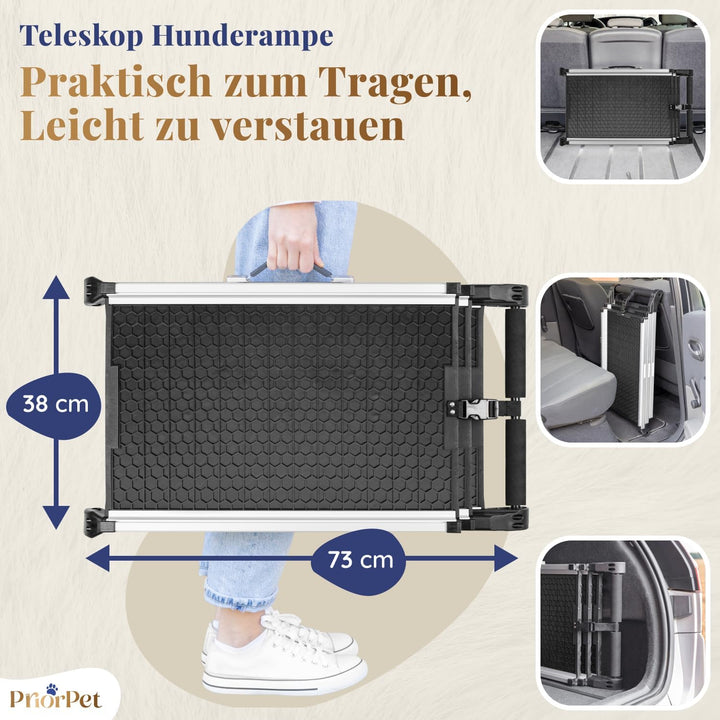 Hunderampe Auto Klappbar- Teleskop Alu Rampe für grosse Hunde - Stabile Hundetreppe Auto & SUV - rut