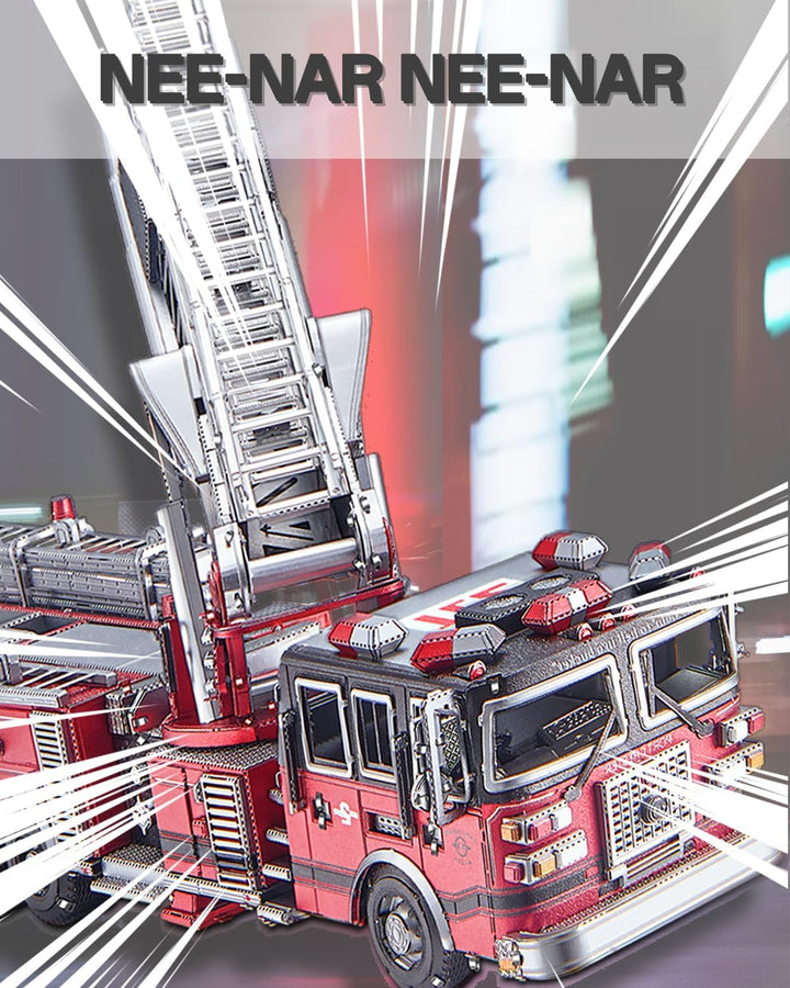 Piececool 3D Puzzle Metall Leiter Truck, Klassische Transport Feuerwehrauto Handwerk Modellbausätze