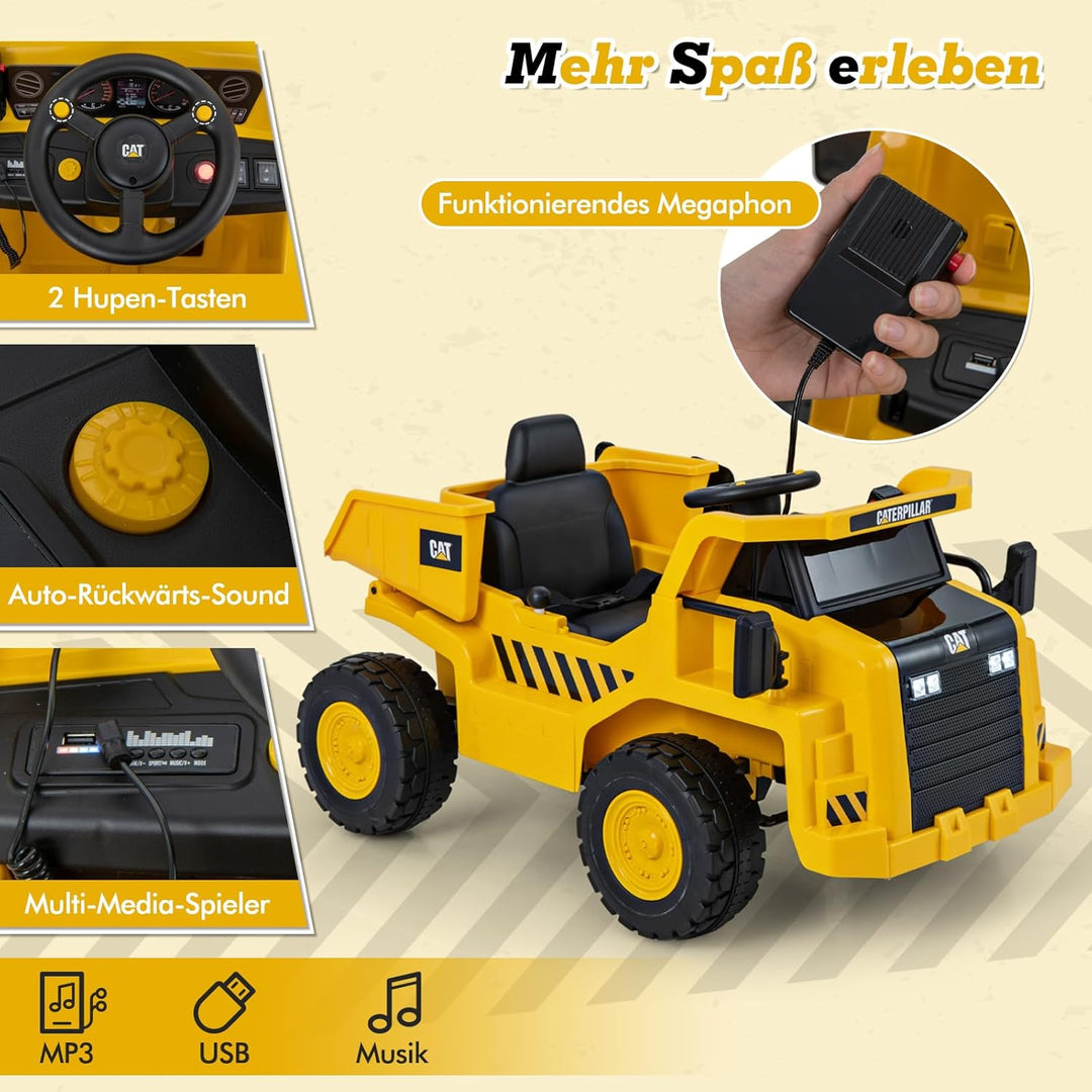 COSTWAY Caterpillar Elektroauto für Kinder, 12V Muldenkipper zum Draufsitzen mit Sandschaufel & Kipp
