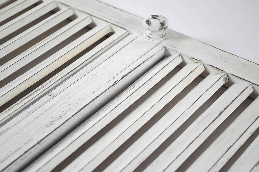 Kobolo Deko-Fensterladen Zier-Fensterladen Tür mit Lamellen - 35x90 cm - Vintage - weiss - Innenbere