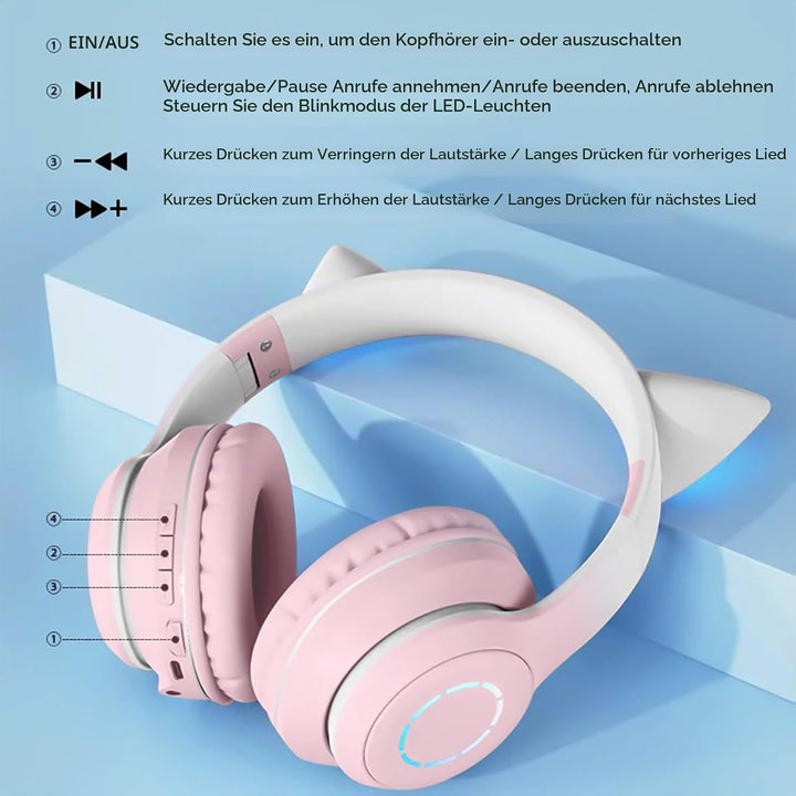 OHAANYY Katzenohr Kopfhörer Kindergeburtstag Geschenke Kind LED Katzenohren Farbgradient Kabellose B