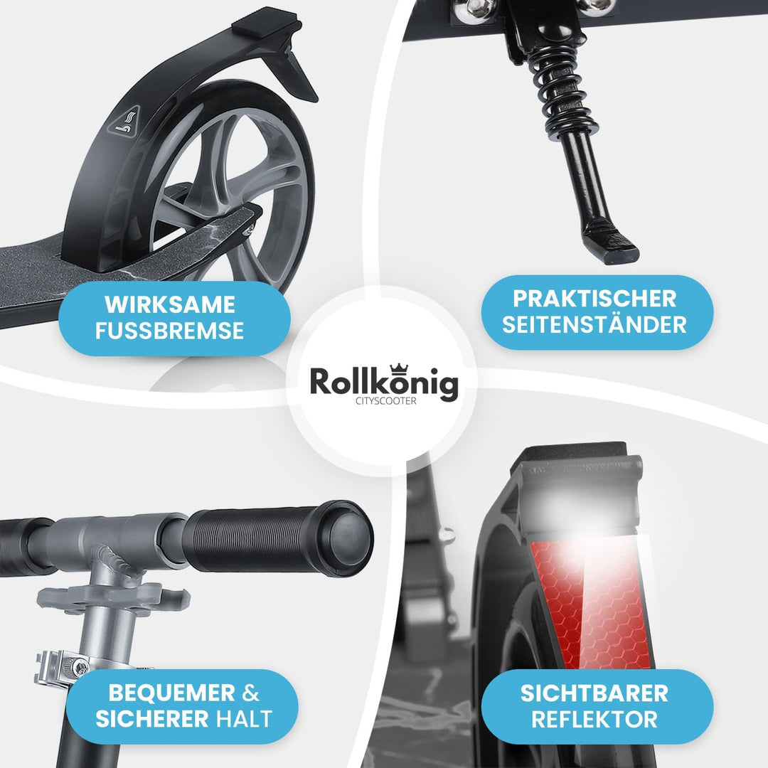 Rollkönig ® Scooter für Kinder ab 5 Jahren I Der Faltbare City-Scooter mit grossen Rädern I Tret-Rol