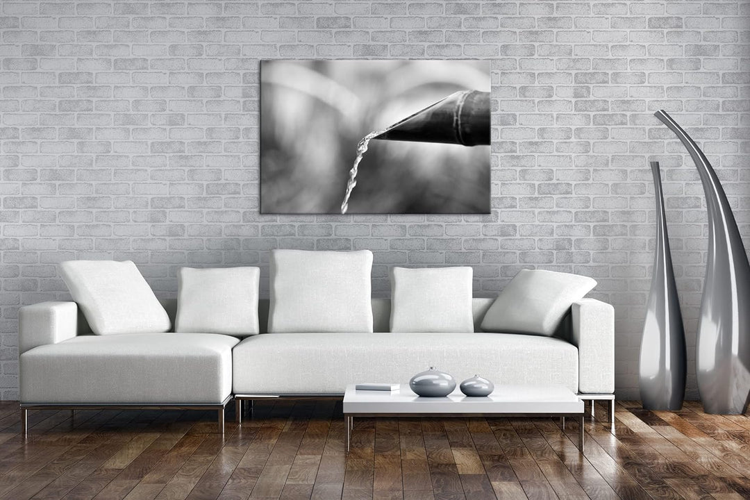 deyoli japanisches Wasserrohr aus Bambus Effekt: Schwarz&Weiss,Format: 80x60 als Leinwandbild, Motiv