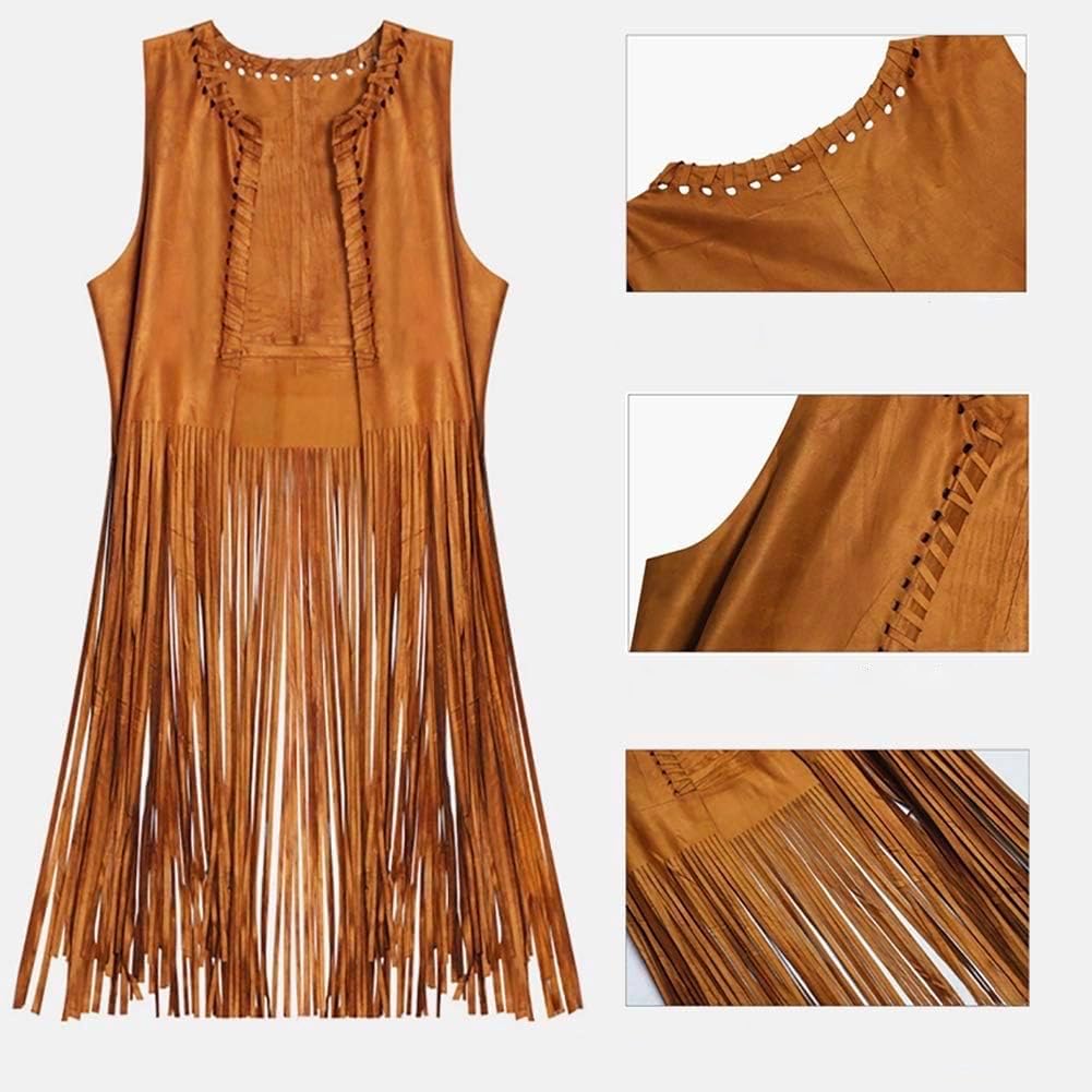 MIMIKRY Weste in Wildleder-Optik mit langen Fransen Kostüm-Zubehör Cowgirl Hippie Indianerin Boho Fe