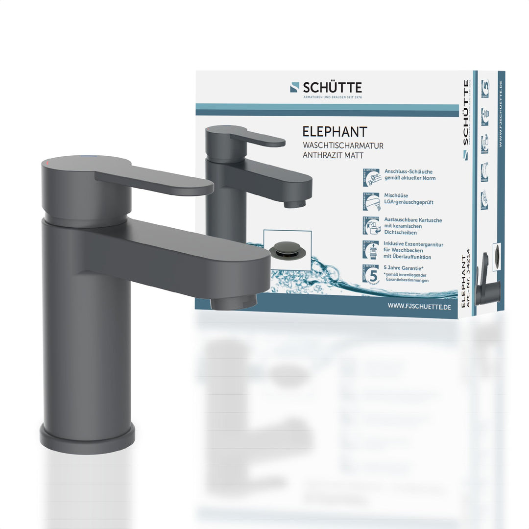 SCHÜTTE Elephant Waschtischarmatur, Elegante Mischbatterie inkl. Ablaufventil fürs Badezimmer, Wasse