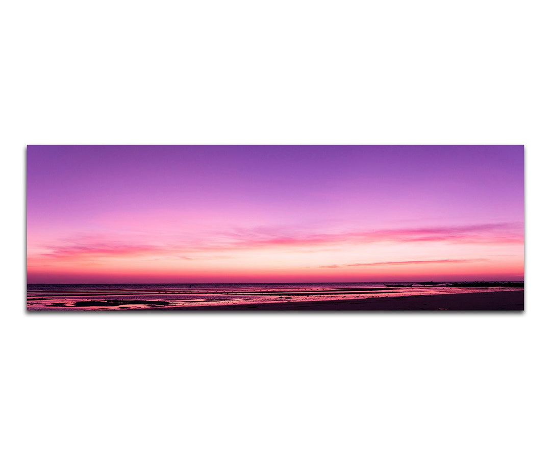 Paul Sinus Art Panoramabild auf Leinwand und Keilrahmen 120x40cm Strand Meer Sonnenuntergang Abendro