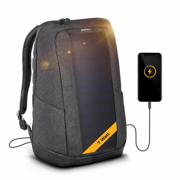 SUNNYBAG Iconic Solar-Rucksack mit integriertem 7 Watt Solar-Panel | USB-Anschluss | Wireless-Chargi