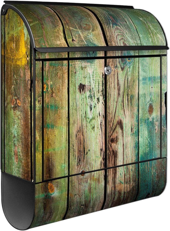 banjado® Design Briefkasten mit Motiv Grünes Holz 39x47x14cm &amp; 2 Schlüssel - Briefkasten Stahl schwa