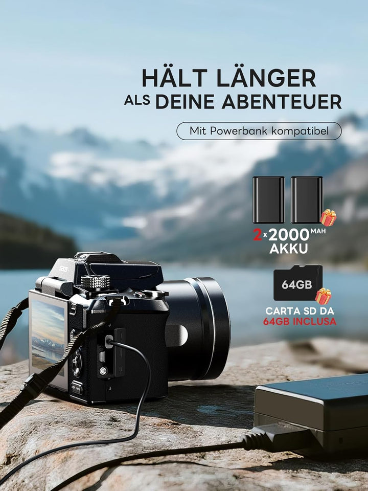 NBD 8K Digitalkamera 64MP mit Autofokus & 16X Zoom, F1.8 Nachtsicht, WiFi – Leichtes 500g Vlogging K