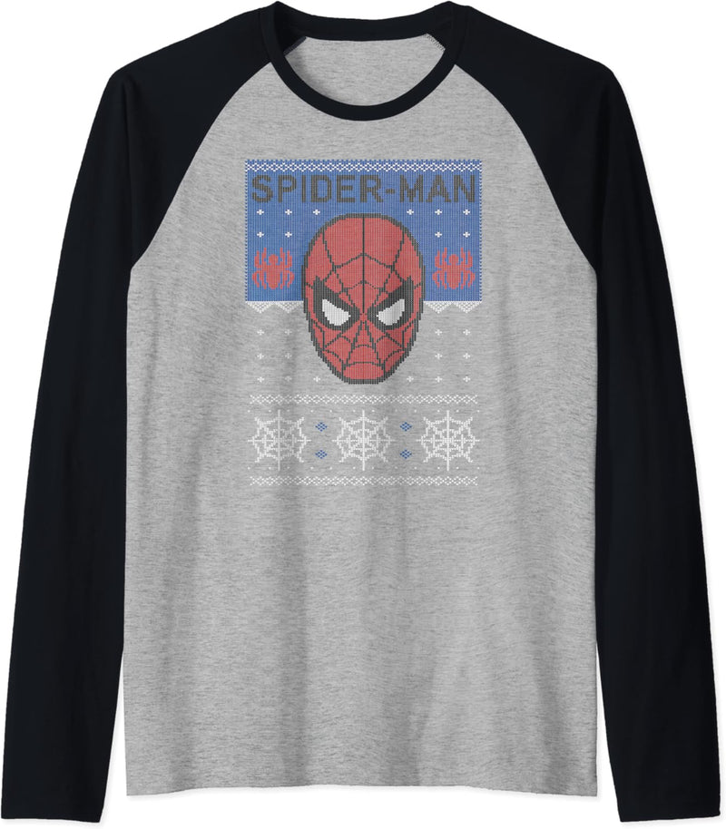 Marvel Spider-Man Mask Ugly Weihnachten Sweater Raglan