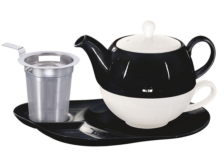 tea4chill Buchensee Tea for One mit Sieb Lena 500ml aus Crystal Bone China Porzellan in schwarz. Tee