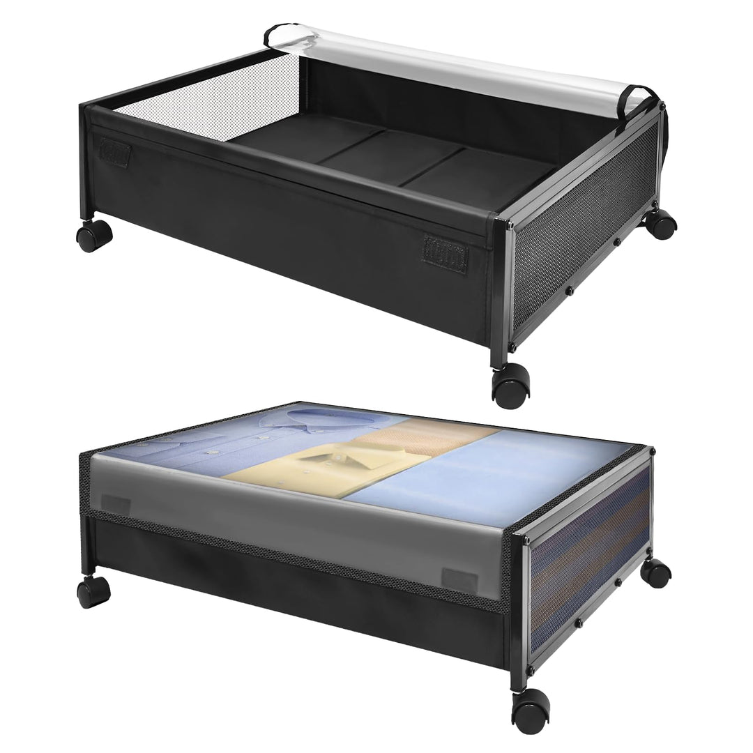 SPECILITE Unterbett-Aufbewahrungsbehälter auf Rädern, 2 Pack Rollende Unterbett-Metallbehälter mit D