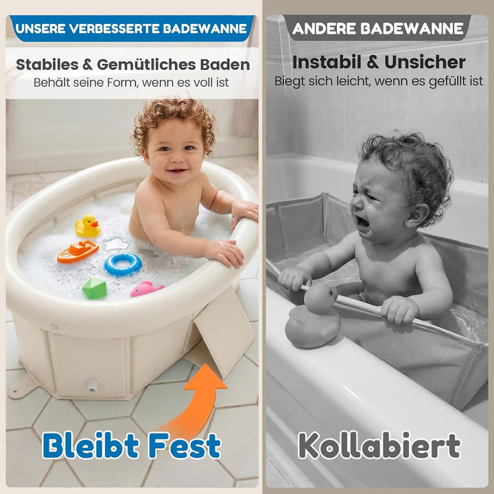 Orzbow Baby Badewanne, Faltbare Badewanne Kinder mit Aufblasbarem Oberrand, Tragbare Babybadewanne f