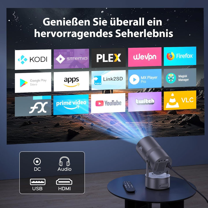 [Eingebauter Akku] Aubor Mentech Mini Beamer 4K Heimkino, Mini Projektor, Beamer WiFi6 und BT5.2 mit