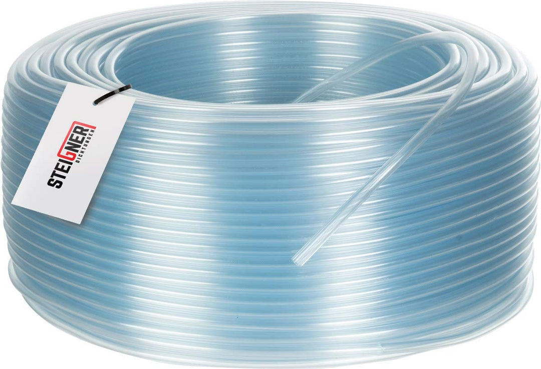 STEIGNER Benzinschlauch Wasserschlauch PVC Schlauch Transparent, Durchmesser: 10-14 mm, Länge: 50 m,