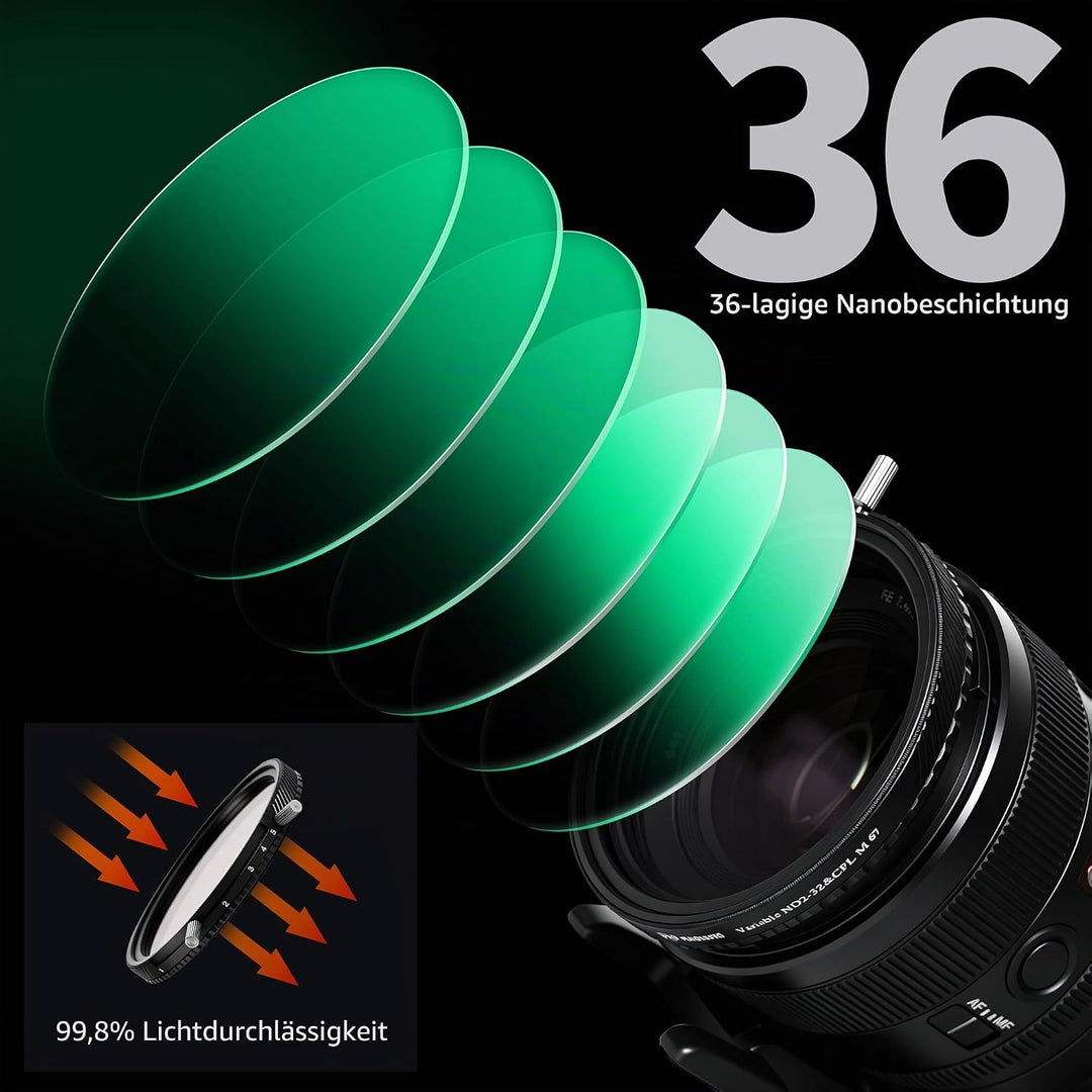 PLUOS&PRS 2-in-1 67mm ND2-ND32 Variables ND- & CPL-Filter – Echte Farben, kein X-Cross, mehrfach bes