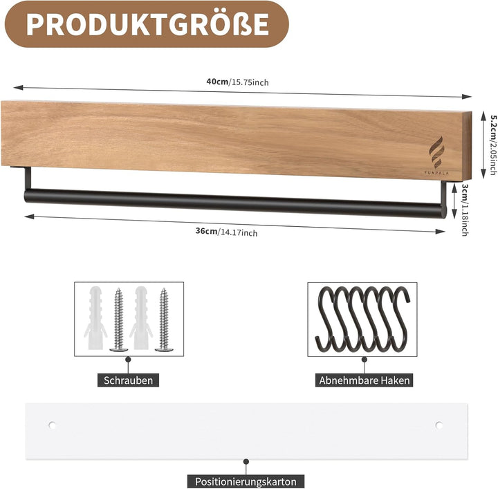 Magnetleiste Messer mit 6 Haken, 40 cm Messerhalter Holz mit Extra Starkem Magnet, Messerhalter Magn