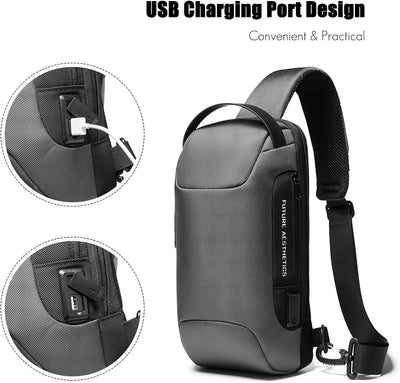 FANDARE Brusttasche Sling Rucksack Daypacks mit USB für Herren Damen Schultertasche Grosse Kapazität