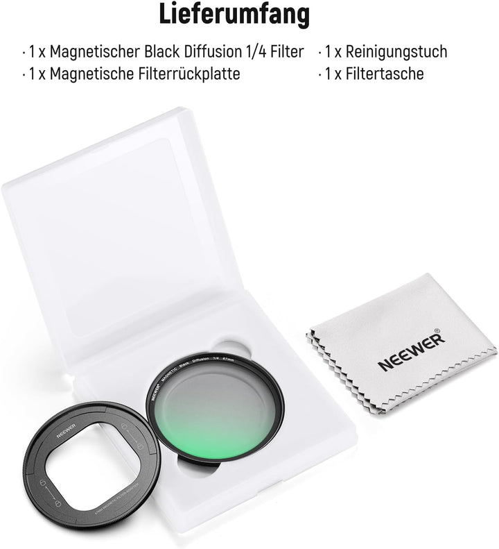 NEEWER 67mm magnetisches Black Diffusion 1/4 Filter Set, mehrfach beschichtetes HD mit magnetischem