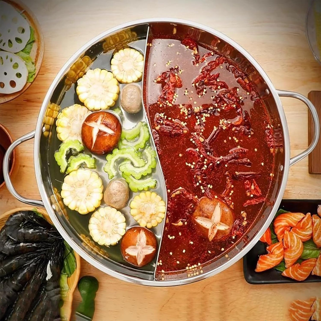 Baxnore Hotpot aus Edelstahl, Sichuan Geteilter Topf für Hot Pot, Feuertopf mit Hohlgriff für Indukt