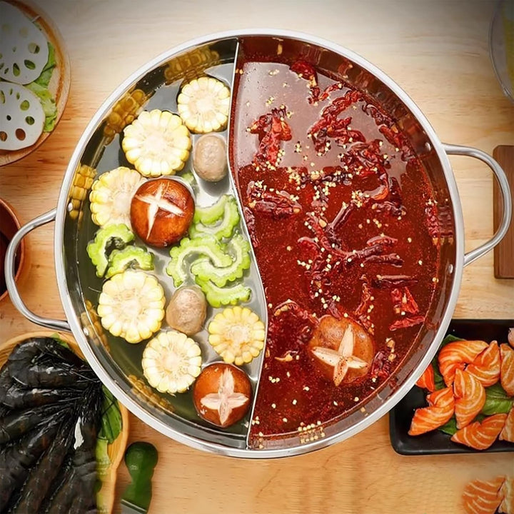Baxnore Hotpot aus Edelstahl, Sichuan Geteilter Topf für Hot Pot, Feuertopf mit Hohlgriff für Indukt