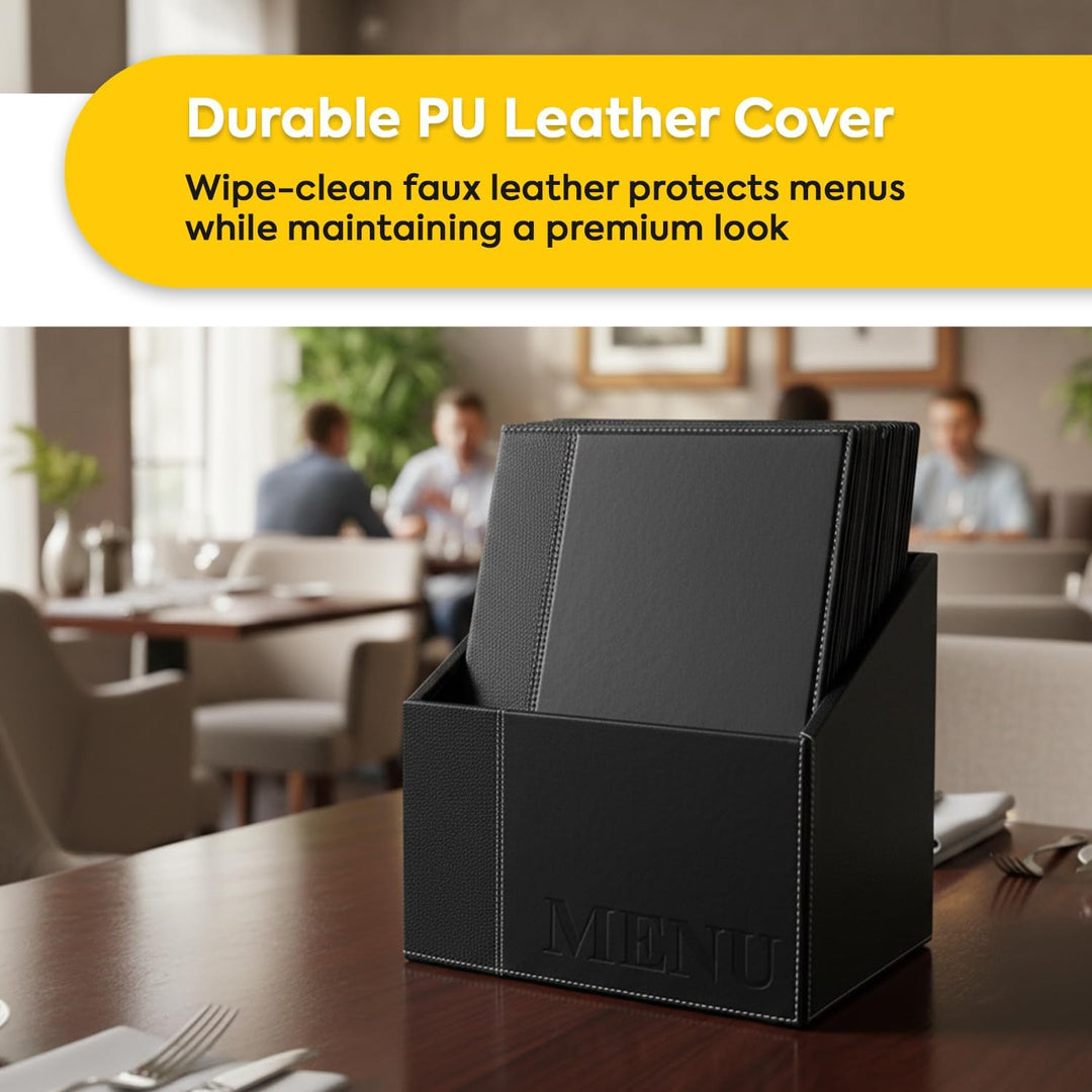 Securit Trendy Range Menükartenbox mit 20 Karten im A4-Format, je 1 doppelseitiger Einleger, Schwarz