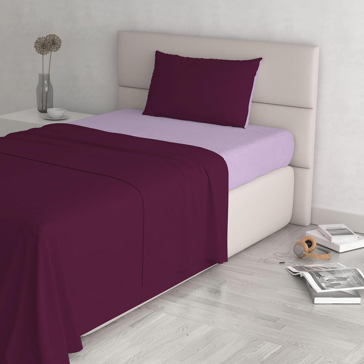 Italian Bed Linen Bettwäsche-Set aus 100% Baumwolle, naturfarben, Pflaume/Lila, Einzelbett Einzelbet