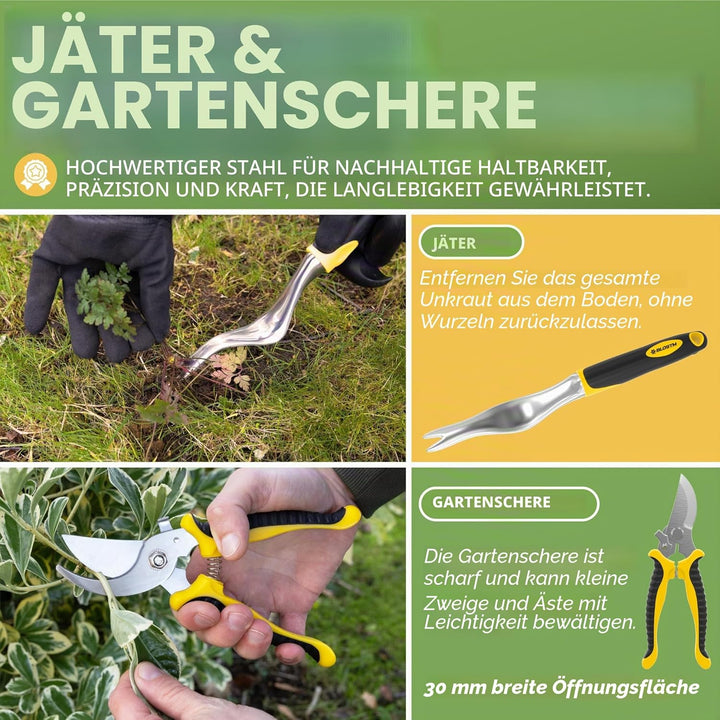 BLOSTM Gartengeräte Set 11-Teilig - Robuste Gartenwerkzeug Set mit wasserdichte Gartenwerkzeug Tasch