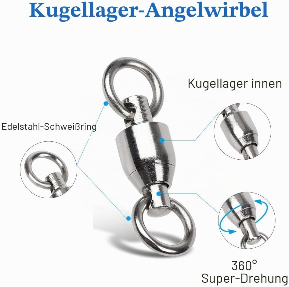 Ball Bearing Wirbel Geschweisst Ringe, Wallerwirbel Meereswirbel Salzwasserfest Spaltring Angelausrü