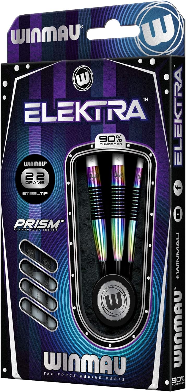 WINMAU Elektra Profi Wolfram Steeltip Dartpfeile Set mit Flights und Schäfte Gewicht: 22 g, Gewicht:
