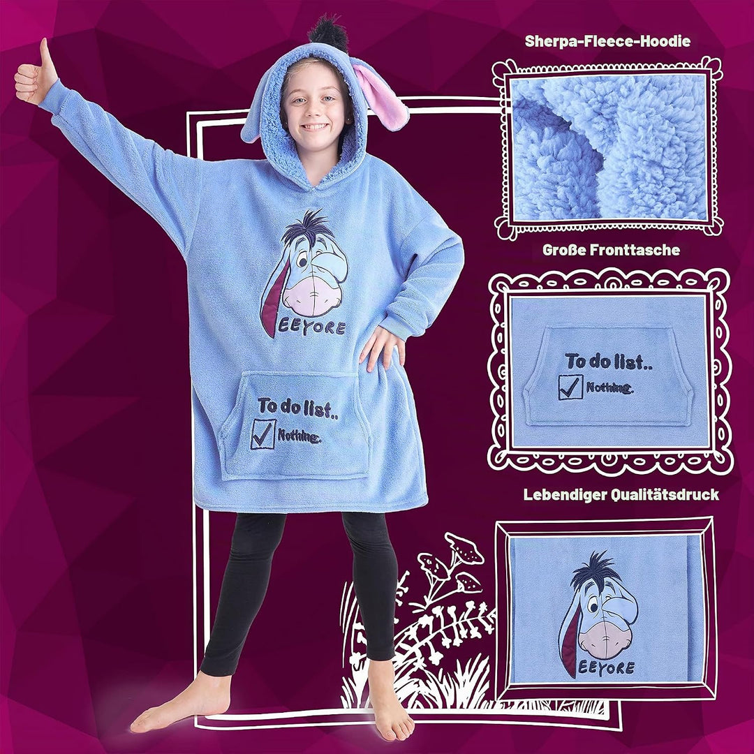 Disney Stitch Kapuzenpullover Mädchen, Übergrosse Hoodie Decke Kinder mit Sherpa-Kapuze und Kängurut