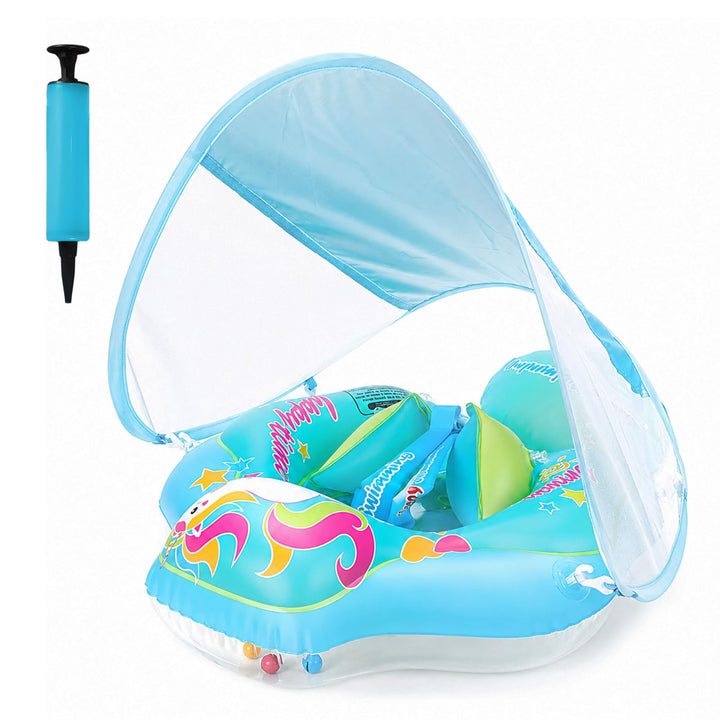 Aufblasbarer Baby Schwimmring, Swimming Float mit Baldachin und Sicherheitssitz, Niedliches Rosa Pfe