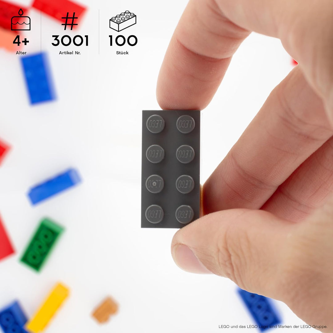 LEGO Steine Grau 2x4 Classic, 100 Stück - Einzelne Graue Bausteine in der Grosspackung, für LEGO Gra