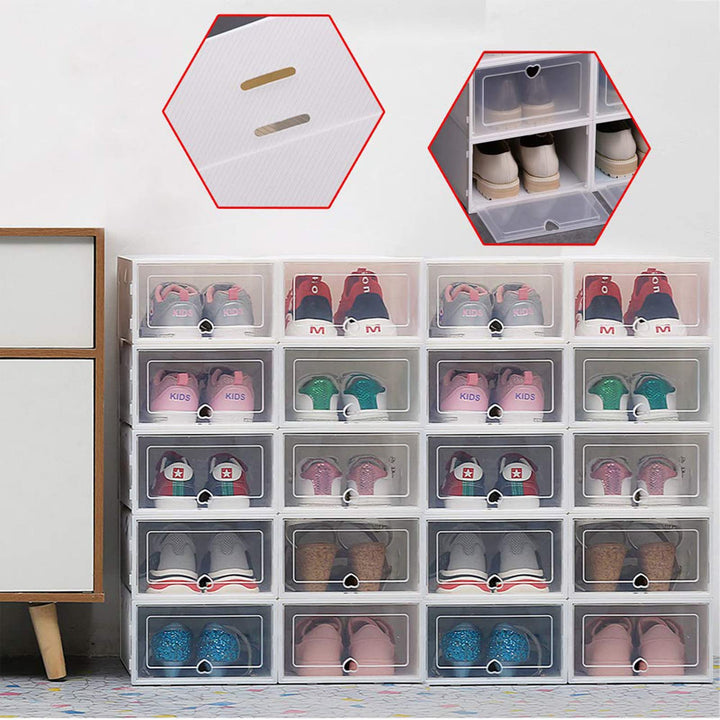 KOLHGNSE 20 Stück Schuhboxen, Stapelbarer Faltbarer Transparenter Kunststoffbehälter Schuhkarton mit
