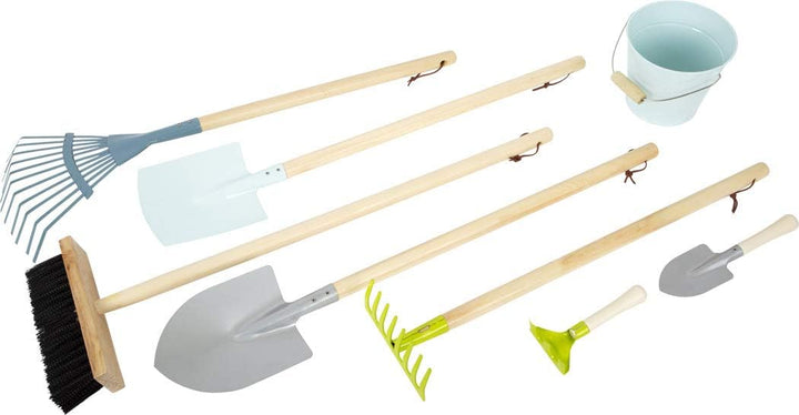 small foot Grosses Gartenwerkzeug-Set, Kindergeräte mit praktischen Schlaufen und in modernen Farben
