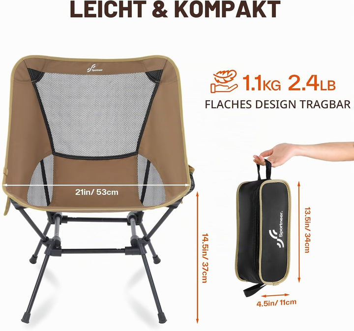 Sportneer Campingstuhl Faltbar Camping Stuhl Tragbarer Campingstühle 150Kg Faltstuhl Ultraleichter P