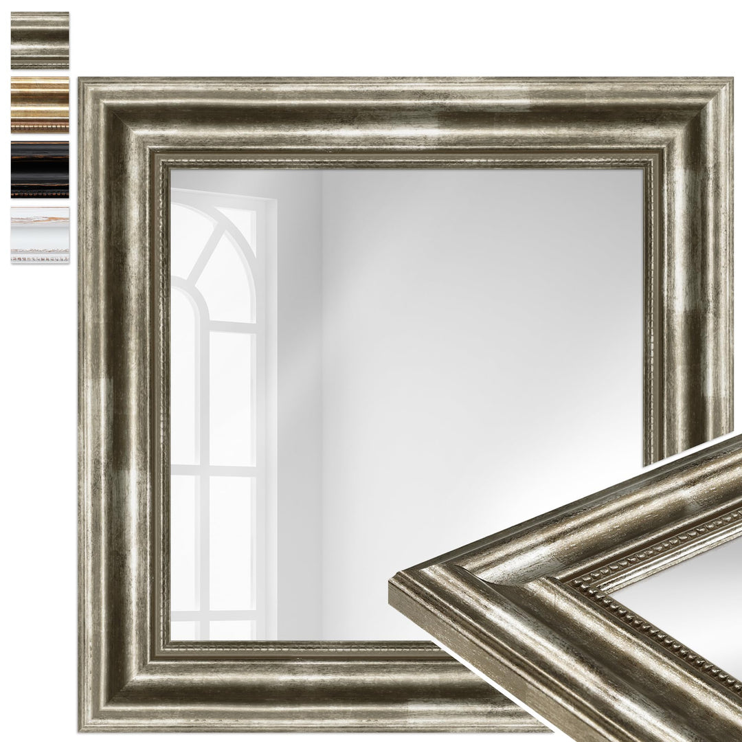WANDStyle Spiegel Barock und Antik I Aussenmass: 40x40cm I Farbe: Silber I silberner Wandspiegel aus